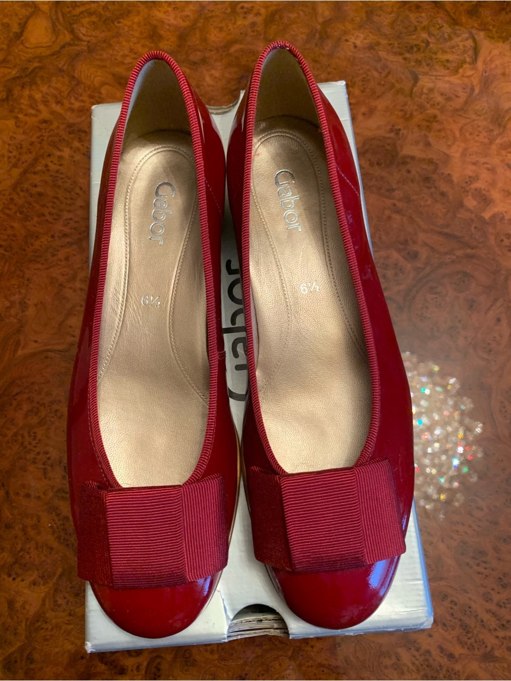 Gabor Red Patent Bow Toe Flats